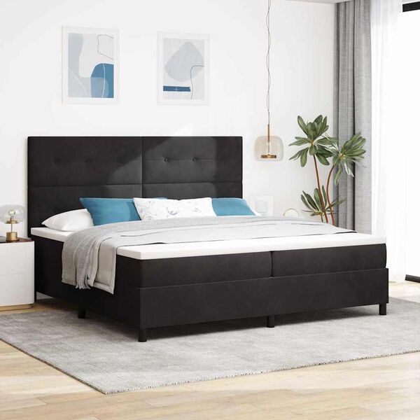 vidaXL LED Box Spring Bed with Mattress Black 78.74 x 78.74 in Fabric