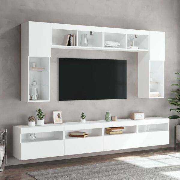 vidaXL TV Wall Cabinet Set White Engineered wood, glass Large