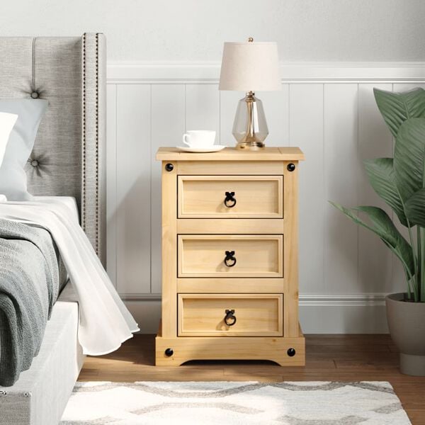 vidaXL Bedside Cabinet Honey Solid pine wood, engineered wood, metal