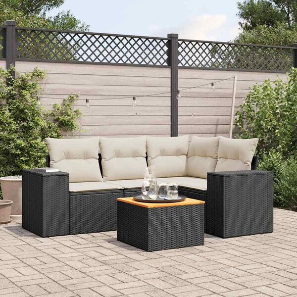 vidaXL Garden Sofa Set Black, Cream White