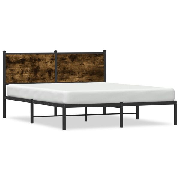 vidaXL Bed Frame Smoked Oak Steel, Engineered Wood Double Bed Frame