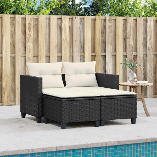 vidaXL Garden Sofa Black PE rattan, powder-coated steel, 100% polyester
