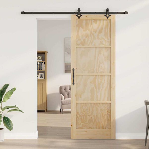 vidaXL Sliding Door Natural and Black 32.68 x 91.34 in Solid Pine Wood