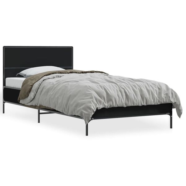 vidaXL Bed Frame Black Engineered wood, Metal, Plywood Single Durable