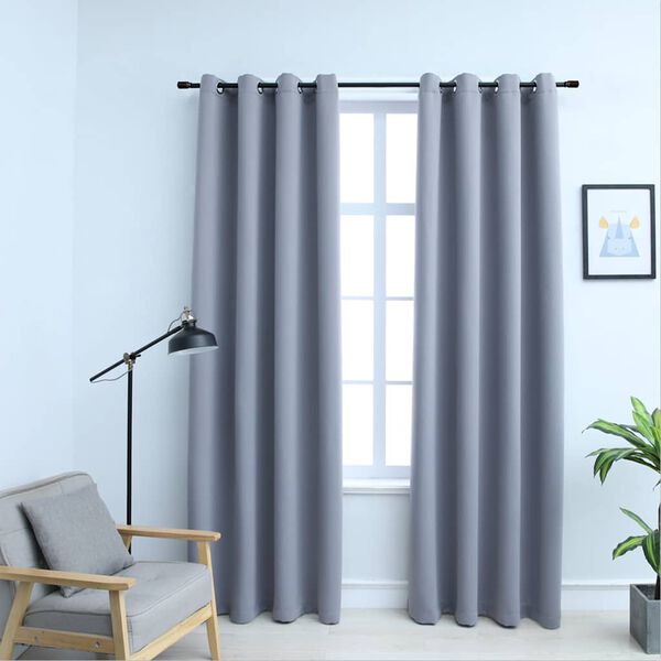 vidaXL Blackout Curtains with Metal Rings 2 pcs Grey 55.1x88.6"