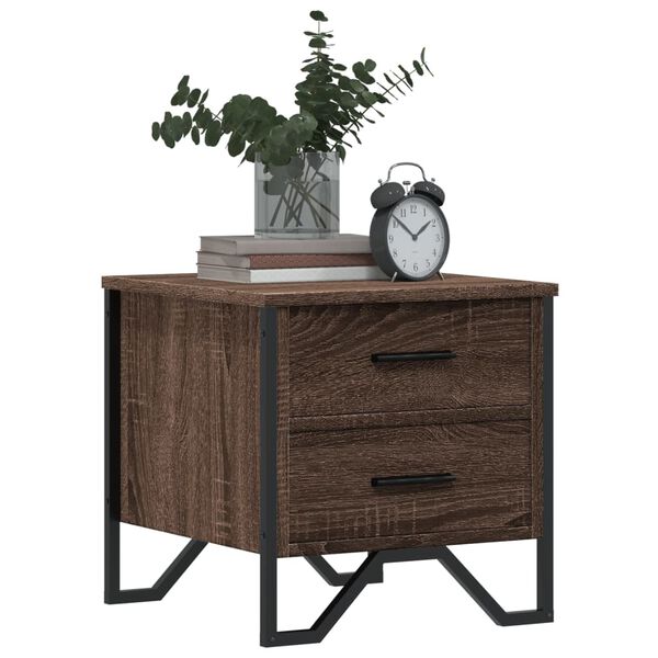 vidaXL Bedside Cabinet Set of 2 Brown Oak Engineered Wood, Metal