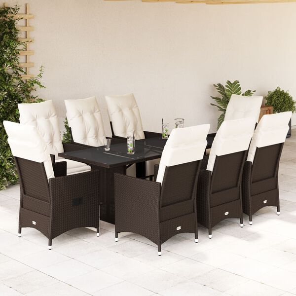 vidaXL 9 Piece Patio Bistro Set with Cushions Brown Poly Rattan