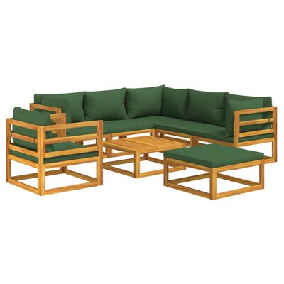 vidaXL 8 Piece Patio Lounge Set with Green Cushions Solid Wood