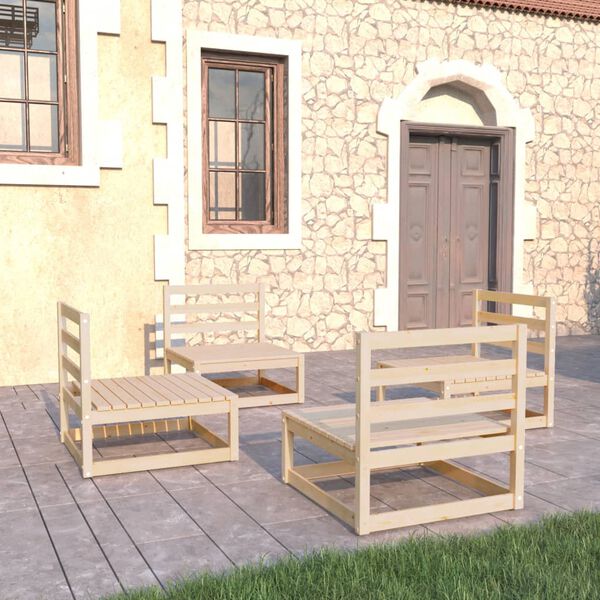 vidaXL Garden Lounge Set Natural Wood Solid Pine Wood 4 Piece Set