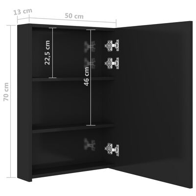 vidaXL LED Bathroom Mirror Cabinet Shining Black 19.7"x5.1"x27.6"