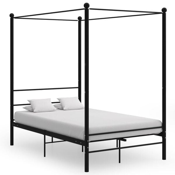 vidaXL Bed Frame Black Powder-coated metal Double Classic/Traditional