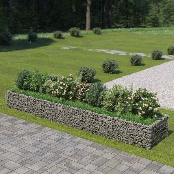 vidaXL Gabion Raised Bed Silver Galvanized steel 177.2 x 35.4 x 19.7 in