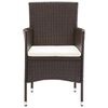 vidaXL Dining Set Rattan Brown, Cream White Cushion