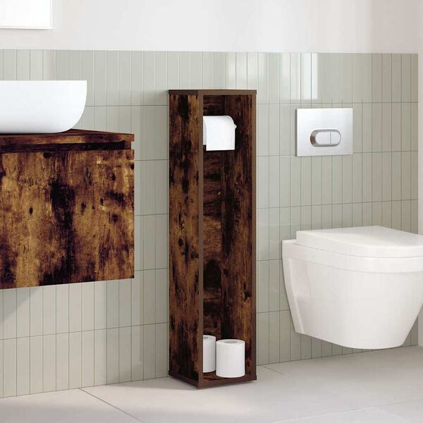 vidaXL Bathroom Cabinet with Roll Holder Smoked Oak 20,5x20x90 cm
