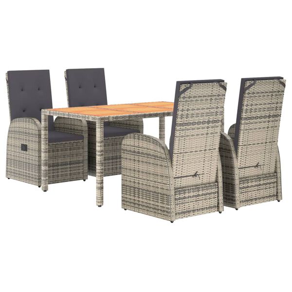 vidaXL Garden Dining Set Grey PE rattan Adjustable Armrests