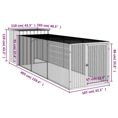 vidaXL Chicken Cage with Run Anthracite 43.3"x159.4"x43.3" Galvanized Steel