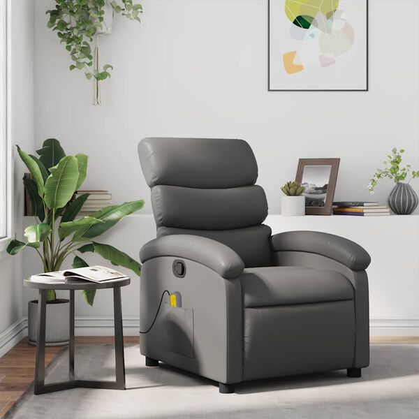 vidaXL Massage Recliner Chair Grey Faux leather Standard