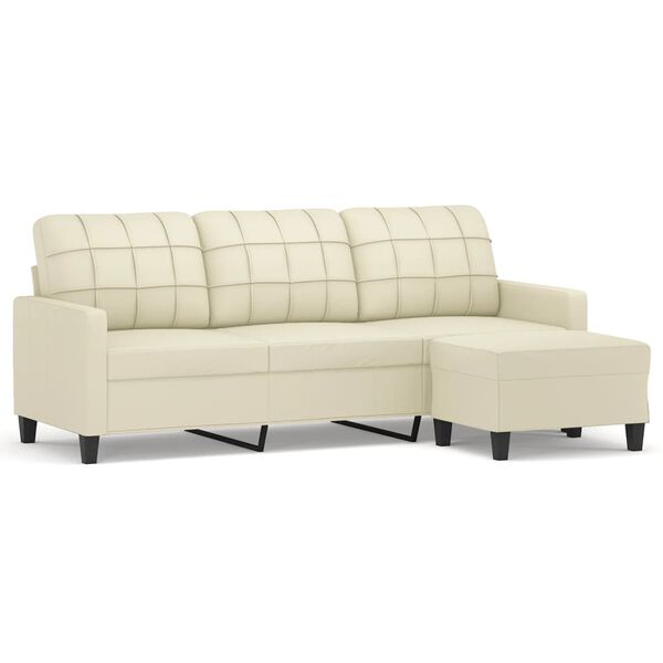 vidaXL 3-seater Sofa With Footstool Cream Faux leather 3-Seater Durable