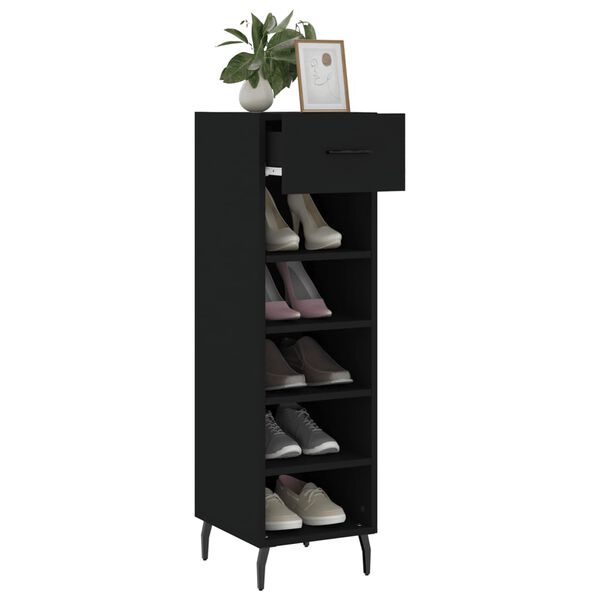 vidaXL Shoe Cabinet Black Engineered Wood Compact Shoe Cabinet