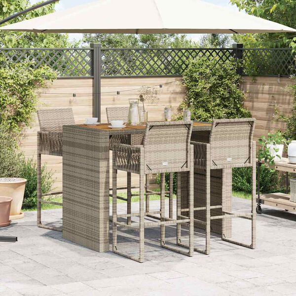 vidaXL Garden Bar Set Gray PE rattan, powder-coated steel, solid acacia wood