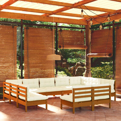 vidaXL 11 Piece Patio Lounge Set with Cushions Honey Brown Pinewood