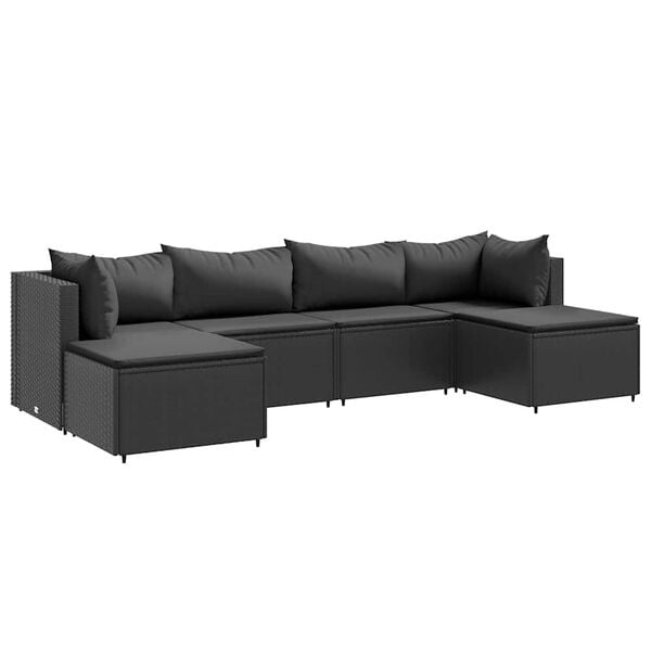 vidaXL Patio Lounge Set Black PE Rattan, Powder-Coated Steel, Polyester