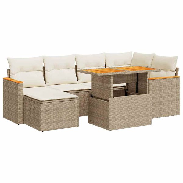vidaXL Garden Sofa Set Beige PE rattan, powder-coated steel, acacia wood