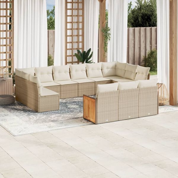 vidaXL Garden Sofa Set Beige PE Rattan Large Adjustable Feet