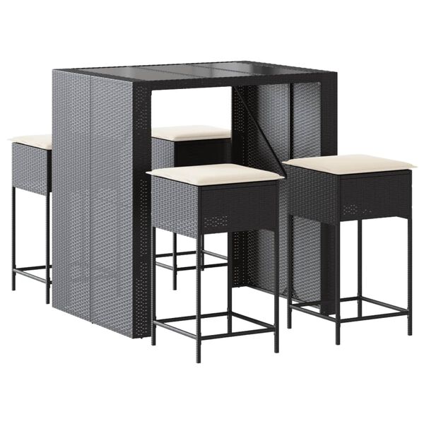 vidaXL Garden Bar Set Black Poly Rattan 5 Piece Set
