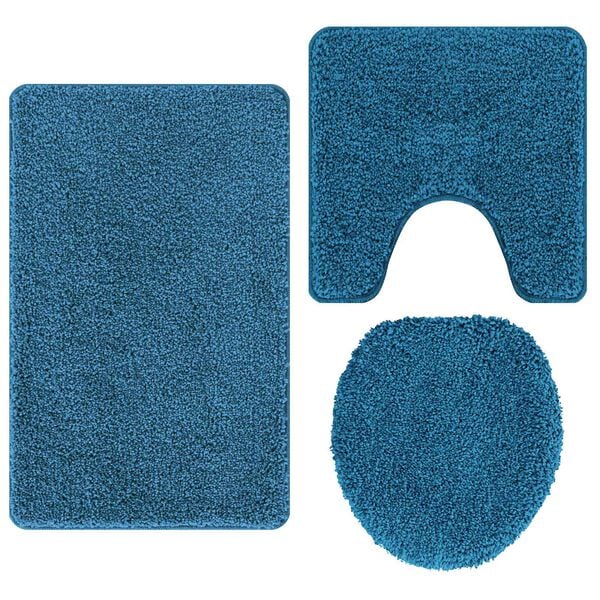 vidaXL Anti-slip Bath Mat Set 3 pcs Blue 19.7" x 19.7" PP