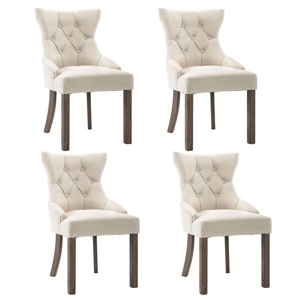 vidaXL Dining Chair Set of 4 Beige Fabric (100% polyester), rubberwood