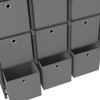 vidaXL 15-Cube Display Shelf with Boxes Gray 40.6"x11.8"x69.1" Fabric