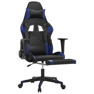 vidaXL Massage Gaming Chair with Footrest Black&Blue Faux Leather