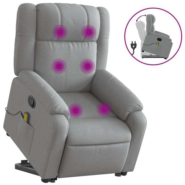 vidaXL Stand Up Massage Recliner Chair Light grey