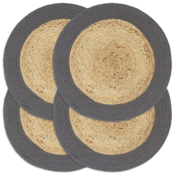 vidaXL Placemat Set of 4 Natural and anthracite 70% Jute, 30% Cotton