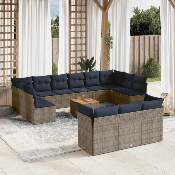 vidaXL 14 Piece Patio Sofa Set with Cushions Gray Poly Rattan