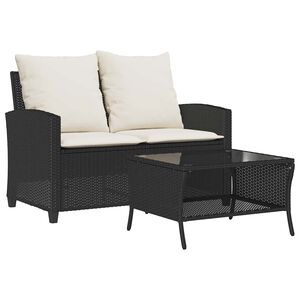vidaXL Garden Sofa Black, Cream White PE Rattan Medium Removable Covers