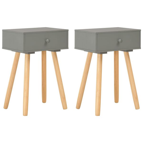 vidaXL Nightstand Set of 2 Grey and brown Solid pine wood and MDF