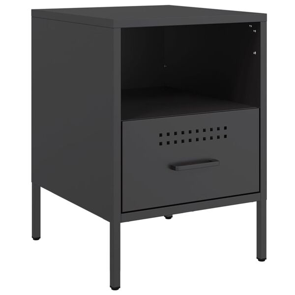 vidaXL Bedside Cabinet Black Cold-rolled Steel Small Adjustable Feet