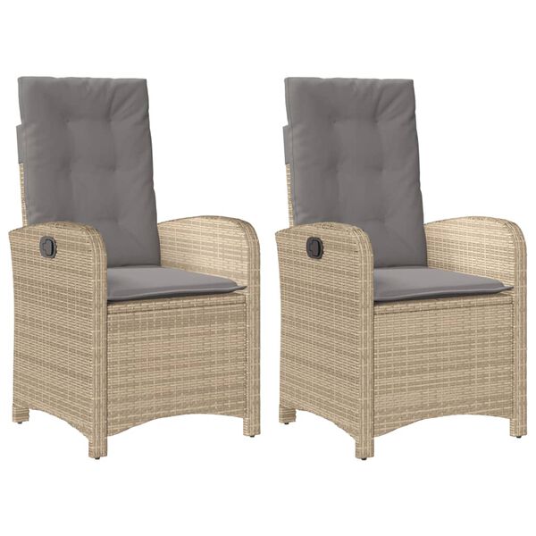 vidaXL Reclining Garden Chair Set of 2 Mix Beige PE rattan Standard
