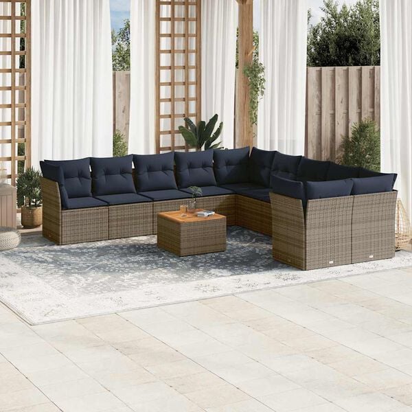 vidaXL 11 Piece Patio Sofa Set with Cushions Gray Poly Rattan
