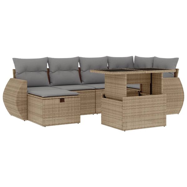 vidaXL Garden Sofa Set Beige PE Rattan, Powder-Coated Steel, Tempered Glass