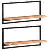 vidaXL Wall Shelf Set of 2 Natural Wood with Black Frame