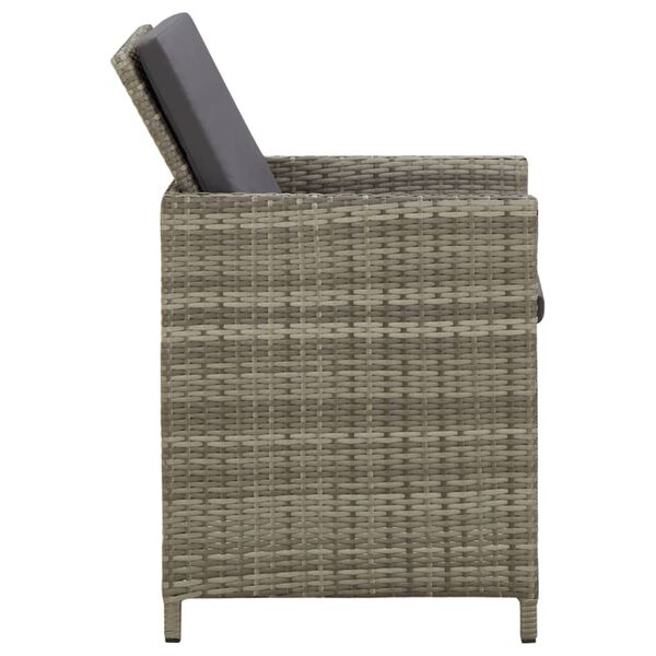vidaXL Garden Chair Set of 4 Grey PE rattan, powder-coated steel, fabric