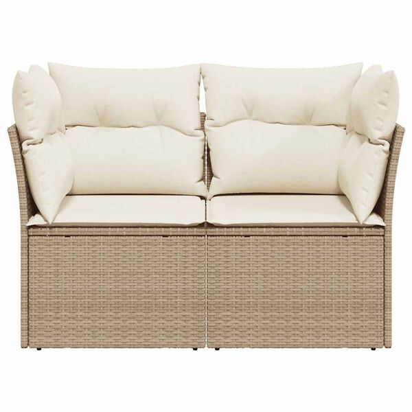 vidaXL Garden Sofa Beige PE Rattan, Powder-Coated Steel 2-Seater Modular