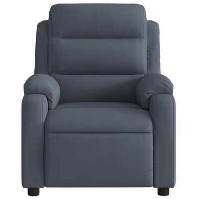 Front view of gray recliner showing seat and arms