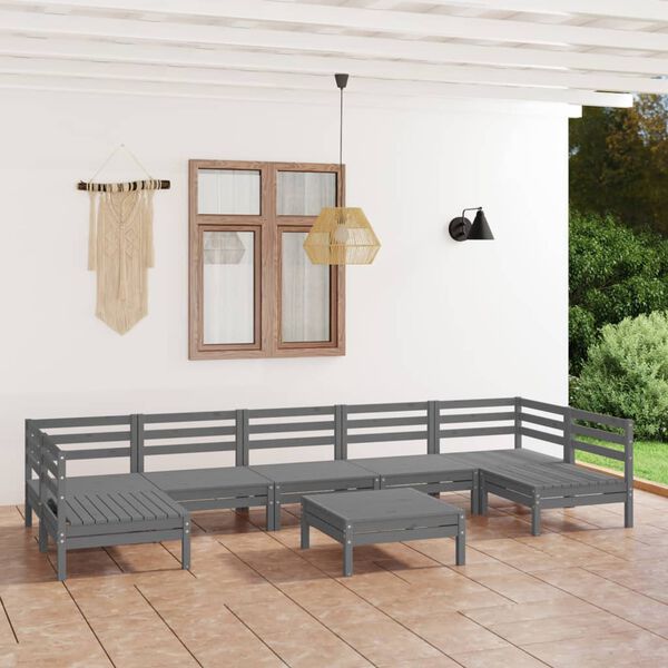 vidaXL Garden Lounge Set Grey Solid Pine Wood 8 Piece Modular