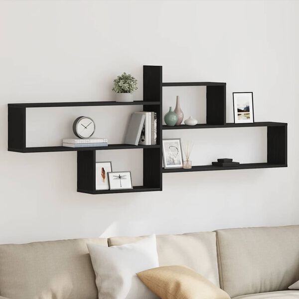 vidaXL Wall Shelf Black Oak 167,5x18x68 cm Engineered Wood