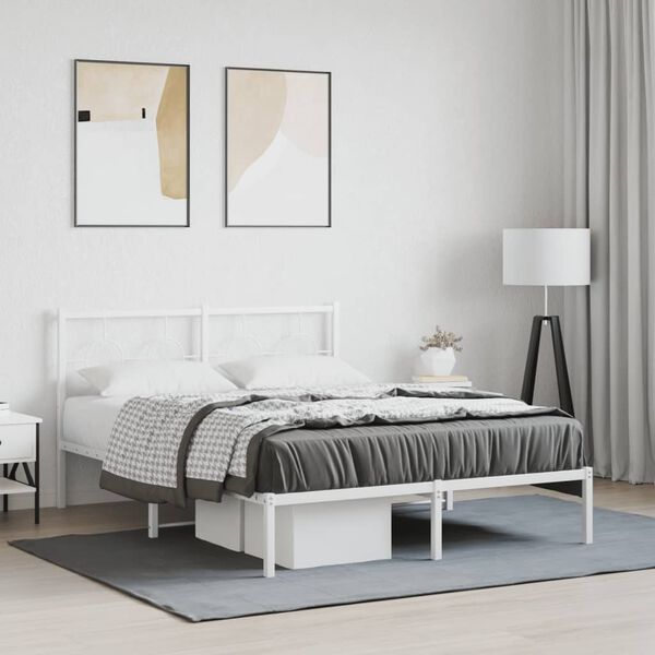 vidaXL Bed Frame White Powder-coated steel 55 x 79 in Bed Frame