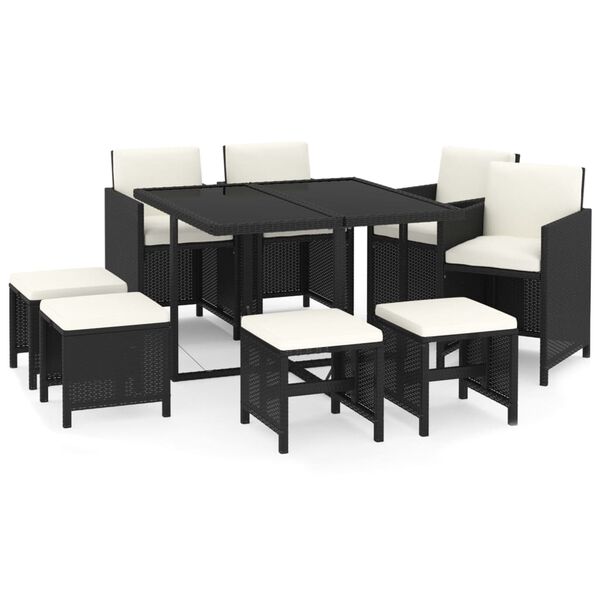 vidaXL Garden Dining Set Black PE Rattan 9 piece set Durable